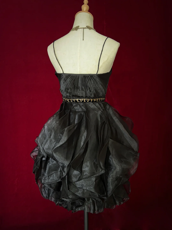 Black tube top pleated waist bud skirt short skirt homecoming dress R5008