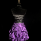 Black strapless top with a fitted waist and purple short hem, a prom dress R8682