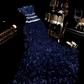 Navy blue strapless, fitted waist, alluring and sexy long ball gown R6938