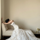 White strapless, waist-cinched, slim-fit, bodycon, floor-length elegant prom gown R7965