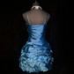 Blue suspender waist slim pleated bud skirt short skirt homecoming dress R4967
