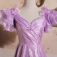 Purple square-neck fitted waist classic and elegant ball gown, bridal dress R7251