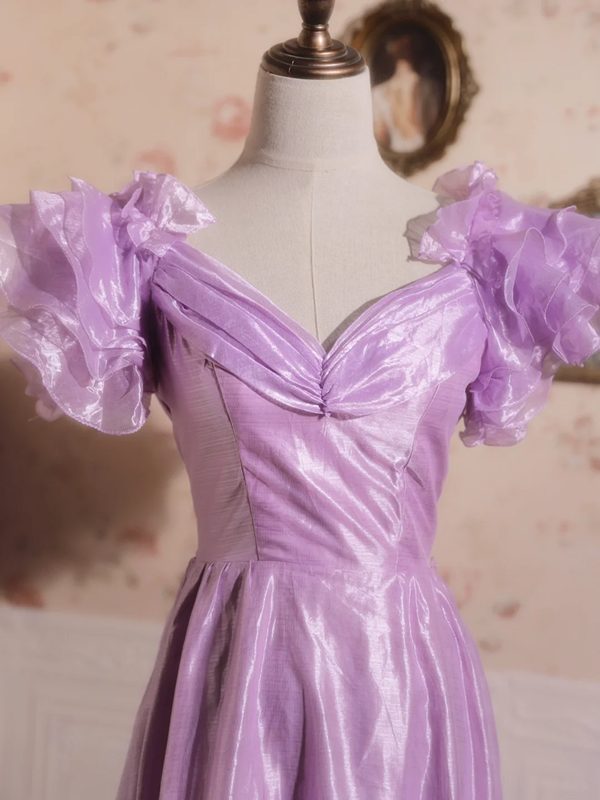 Purple square-neck fitted waist classic and elegant ball gown, bridal dress R7251