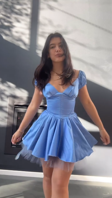 Blue V‑Neck Fit‑and‑Flare Mini Homecoming Dress R5449