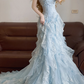 Light Blue Strapless Waist-Cinched Elegant Long Ball Gown & Bridal Gown R7380