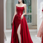 Red Strapless Sequined Waist Slim Fit Elegant Ball Gown Bridal Dress R5861