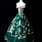 Dark green off-shoulder fitted waist slim-fitting ball gown with a full skirt R8686