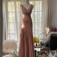 Nude pink V-neck fitted waist bodycon sexy long ball gown R7734