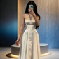 White halter-neck fitted elegant ball gown with a full skirt R8044