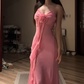 Light pink halter-neck fitted waist bodycon sexy long ball gown R8088