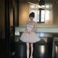Pink suspender waist slim fit fluffy cake tulle skirt short skirt homecoming dress R5086
