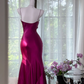 Purple-red halter-neck, fitted waist, pleated, bodycon fishtail long ball gown R7614