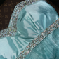 Lake blue strapless rhinestone-embellished long ball gown R6898