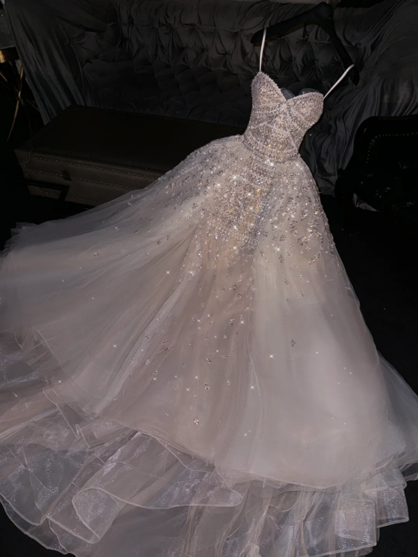 Light pink halter-neck fitted long ball gown, bridal dress R8775