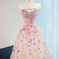 Light pink strapless, fitted waist, full skirt, long ball gown, bridal dress R9015