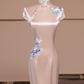 Light pink satin fitted Chinese retro ball gown, bridal dress R8289