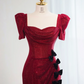 Red square-neck, fitted waist, bodycon long ball gown/bridal dress R8985