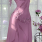 Light purple halter-neck fitted midi ball gown R7653
