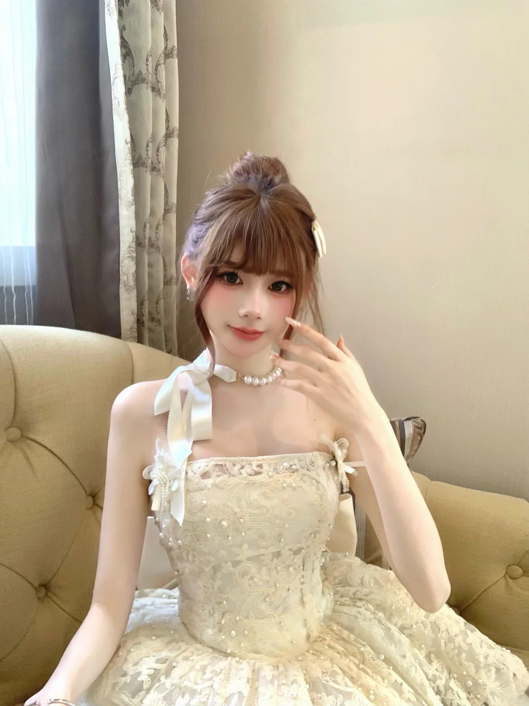 White tube top lace waist slim fit sexy puffy big skirt short skirt homecoming dress R4235