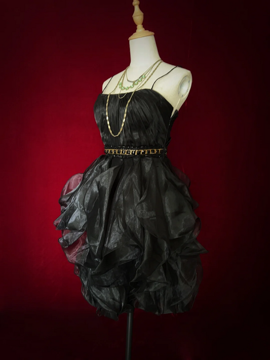 Black tube top pleated waist bud skirt short skirt homecoming dress R5008