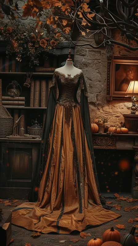 Dark green off-shoulder fitted waist slim-fitting long orange ball gown R8125