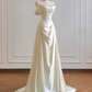 Light apricot off-the-shoulder, fitted waist, A-line skirt, long ball gown R8173