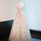 Light pink strapless, fitted waist, full skirt, long ball gown, bridal dress R9015