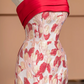 Red strapless floral print fitted long ball gown/bridal dress R8494