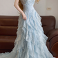 Light Blue Strapless Waist-Cinched Elegant Long Ball Gown & Bridal Gown R7380