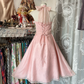 Pink halter-neck, fitted A-line mini skirt, prom dress R6259