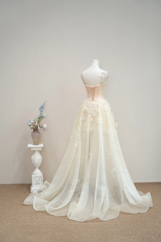 Light apricot halter-neck fitted long ball gown, bridal dress R8895