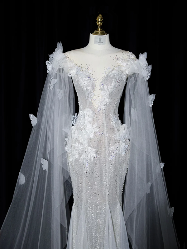 Light silver strapless, fitted waist, bodycon sexy long ball gown, bridal dress R8955