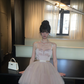 Pink suspender waist slim fit fluffy cake tulle skirt short skirt homecoming dress R5086