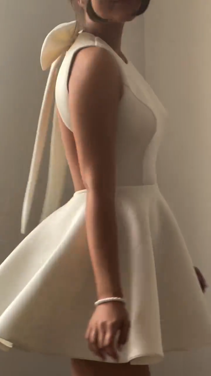 White sleeveless backless sexy waist A-line short skirt homecoming dress R5588