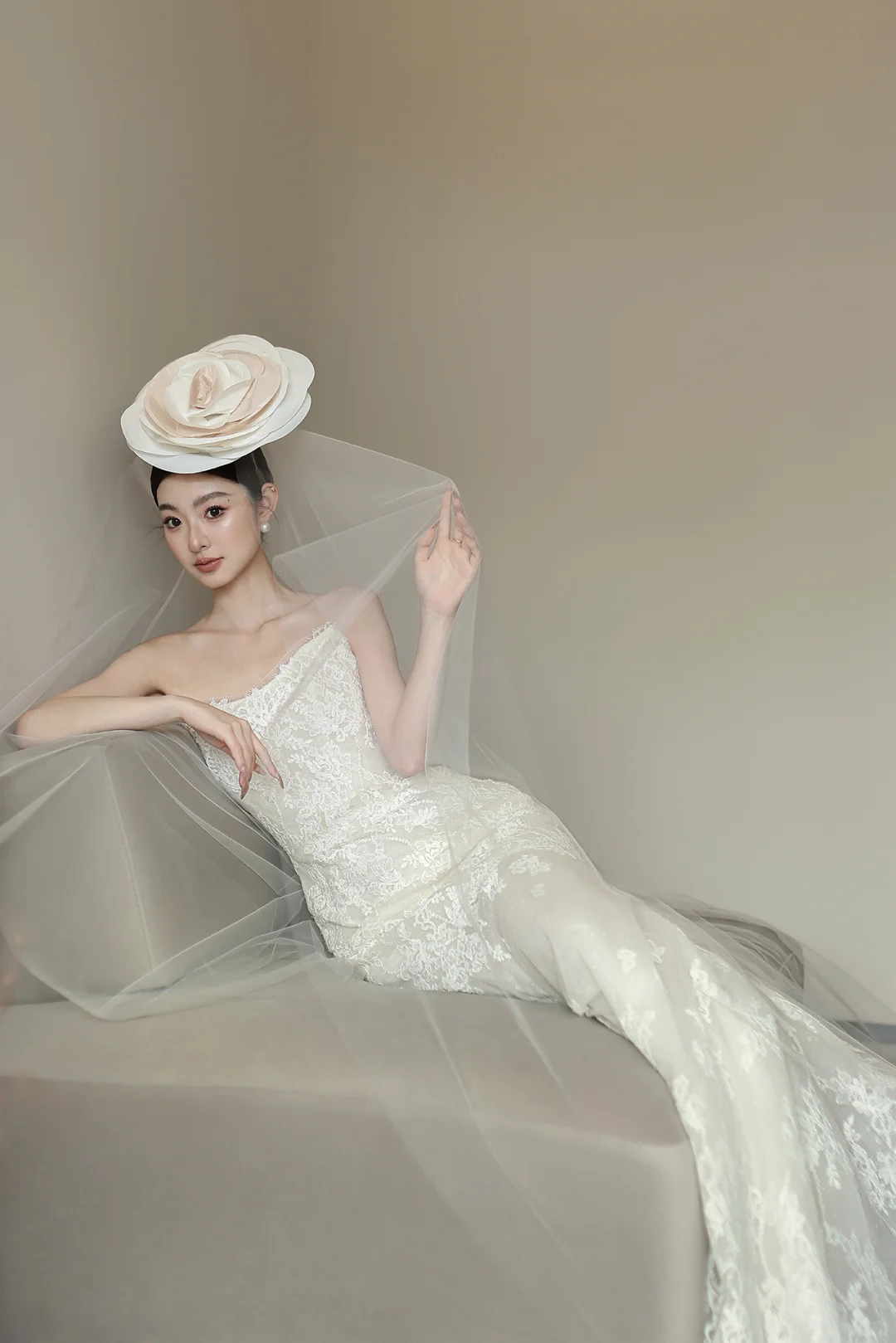 White tube top lace waist slim fit temperament fishtail sexy long dress bridal gown R6060