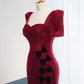 Red square-neck, fitted waist, bodycon long ball gown/bridal dress R8985