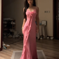 Light pink halter-neck fitted waist bodycon sexy long ball gown R8088