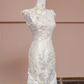 Light champagne-colored sleeveless, fitted ball gown/bridal dress with a Chinese neckline R8346