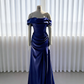 Blue off-the-shoulder fitted mermaid skirt ball gown R8651