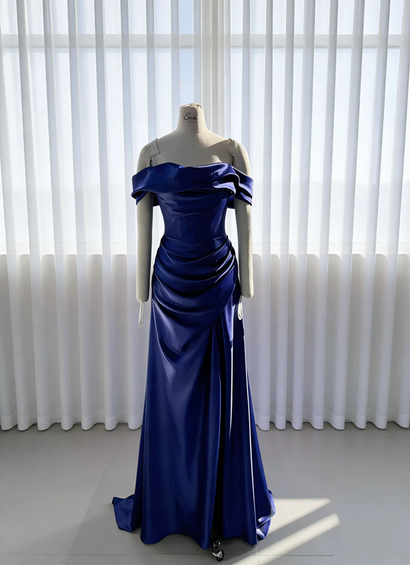 Blue off-the-shoulder fitted mermaid skirt ball gown R8651