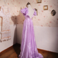 Purple square-neck fitted waist classic and elegant ball gown, bridal dress R7251