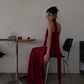Red halter-neck fitted long sexy ball gown R8865