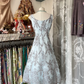 Light blue floral sleeveless fitted A-line mini ball gown R6339