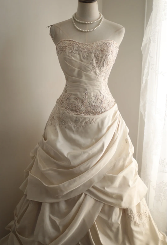 Ivory white strapless fitted long ball gown, bridal dress R6818