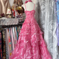 Pink halter neck waist satin cake skirt slim maxi ball gown R6139