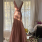 Nude pink V-neck fitted waist bodycon sexy long ball gown R7734