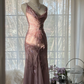 Light purple-red halter-neck fitted waist slim-fitting rhinestone sexy long ball gown R7694