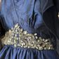 Blue satin open back slim elegant short dress, ball gown R6220