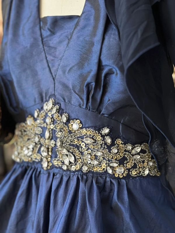 Blue satin open back slim elegant short dress, ball gown R6220