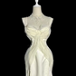 Off-white halter-neck fitted bodycon sexy ball gown R8108